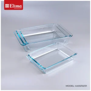 Elima Premium Borosilicate Glass Bakeware Set - Oven, Microwave & Freezer Safe | 3-Piece Rectangular Set (2.8L/1.7L/1.0L) | Model: 4403/02/01