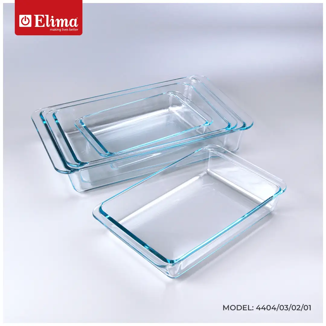 4404-03-02-01 Elima Premium Borosilicate Glass Bakeware Set - Oven, Microwave & Freezer Safe | 4-Piece Rectangular Set (4.2L/2.8L/1.7L/1.0L) | Model: 4404/03/02/01 - Image 1
