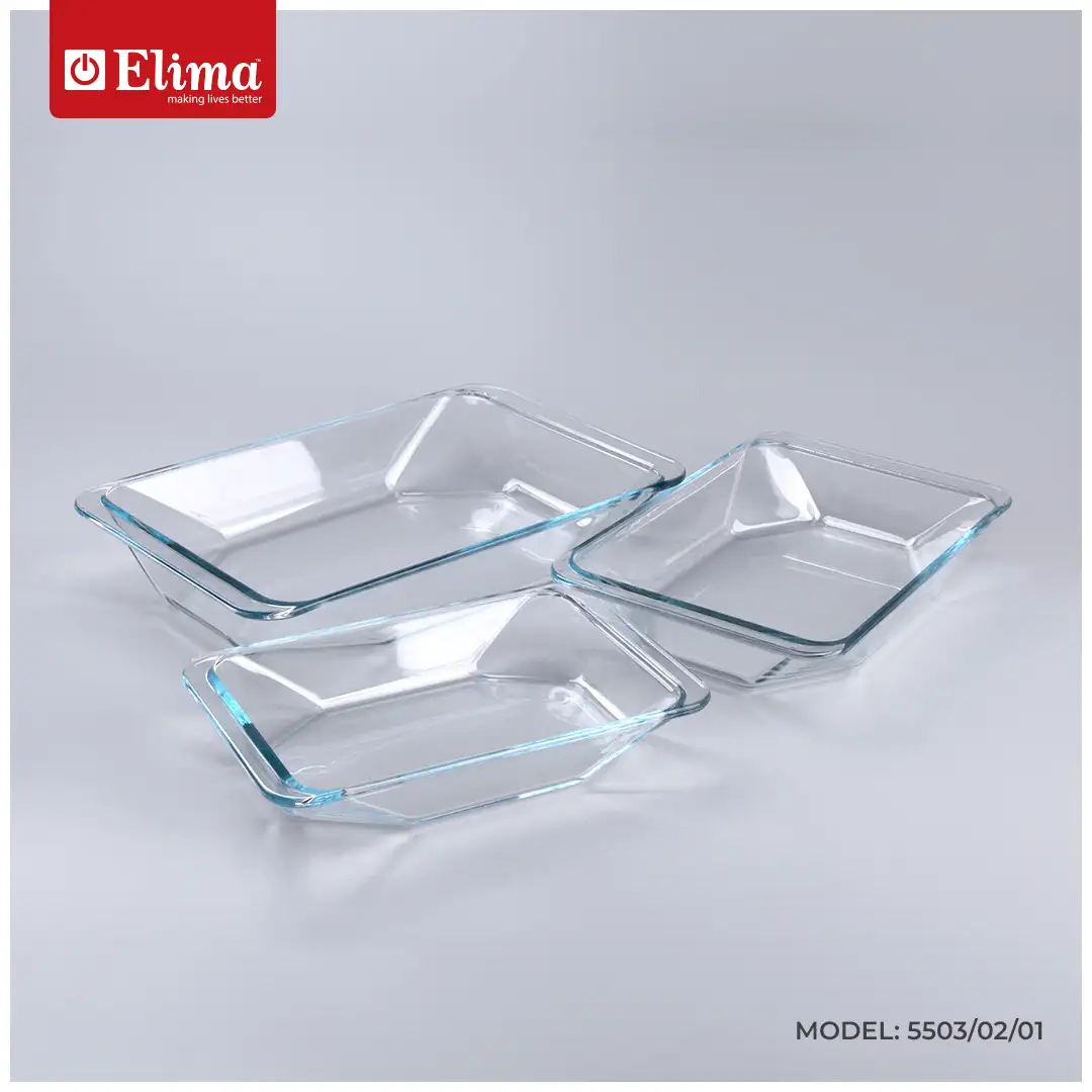 5503-02-01 Elima Premium Borosilicate Glass Bakeware Set - Oven, Microwave & Freezer Safe | 3-Piece Rectangular Set (2.5L/1.6L/1.0L) | Model: 5503/02/01 - Image 1