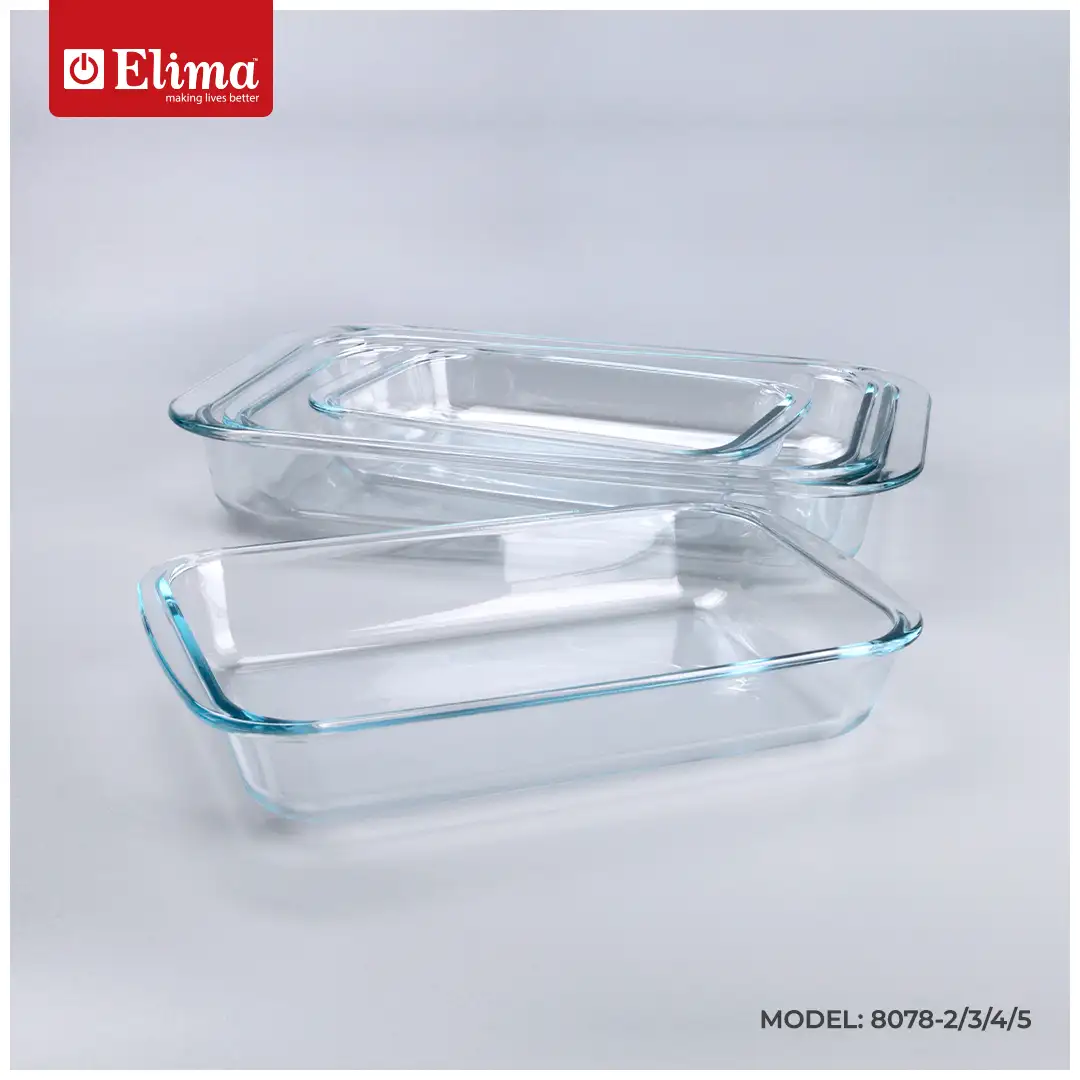 8078 -2-3-4-5 Elima Premium Borosilicate Glass Bakeware Set - Oven, Microwave & Freezer Safe | 4-Piece Rectangular Set (3.5L/2.0L/1.5L/1.0L) | Model: 8078-2/3/4/5 - Image 1