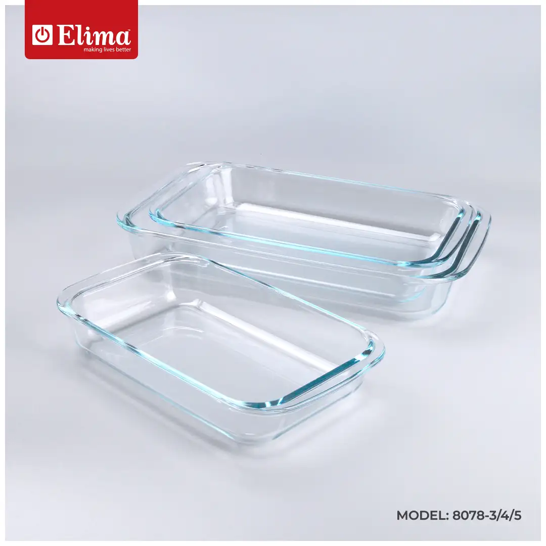 8078-3-4-5 Elima Premium Borosilicate Glass Bakeware Set - Oven, Microwave & Freezer Safe | 3-Piece Rectangular Set (2.0L/1.5L/1.0L) | Model: 8078-3/4/5 - Image 1