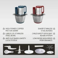 EM-FC3355B Elima 3.5L 1600W 7-in-1 Multi-Functional Food Chopper | Heavy Duty Meat, Vegetable & Fruit Cutter - Image 6